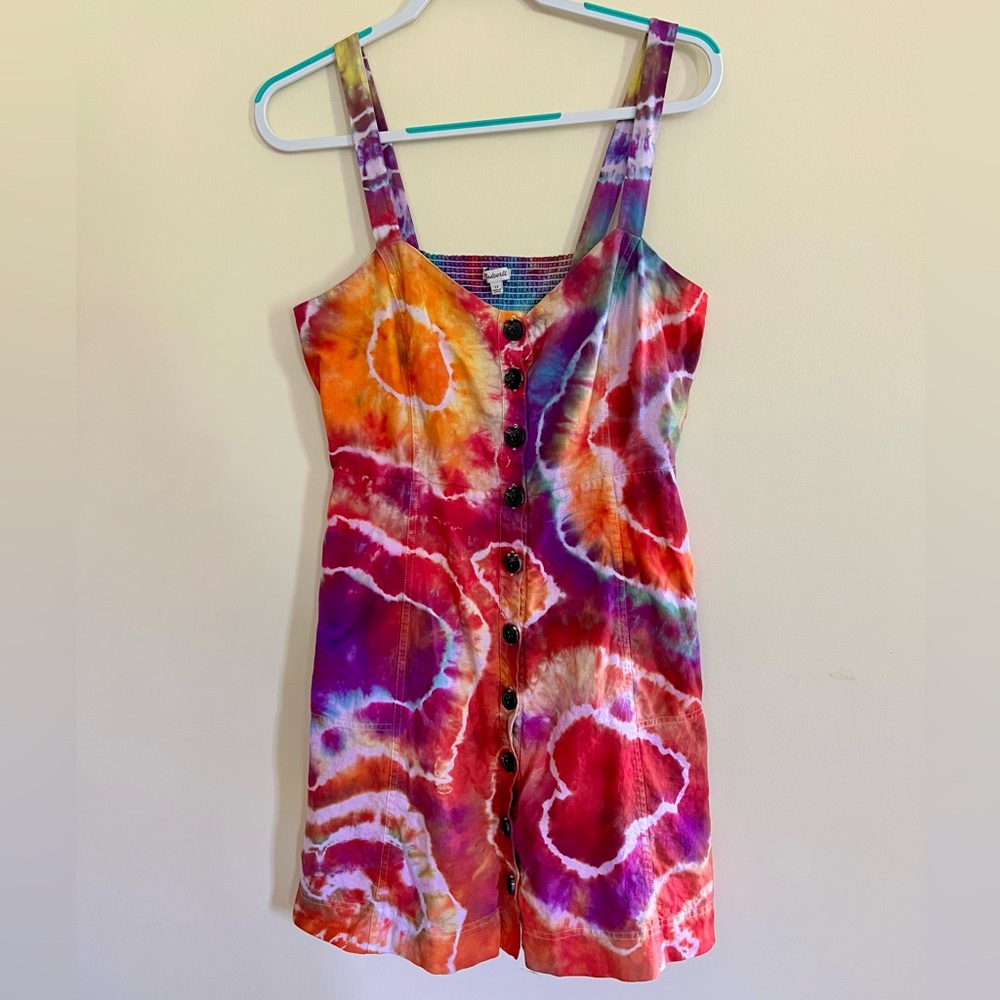 Madewell Cotton Linen Blend Tie Dye Dress